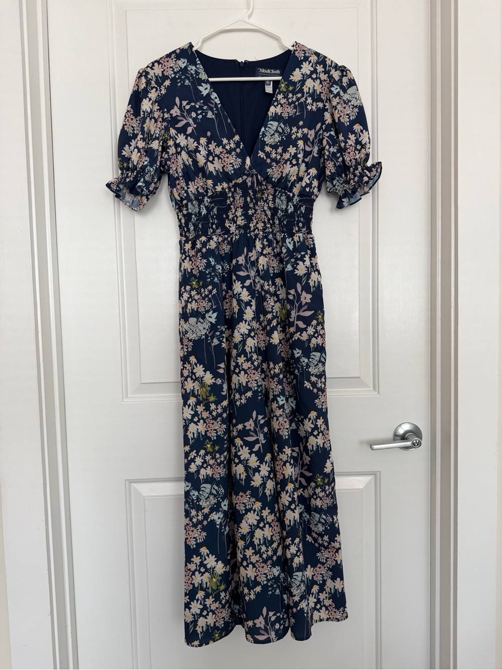 ModCloth Hutch Womens Navy Floral V Neck Wide Leg Jumpsuit Romper Pockets